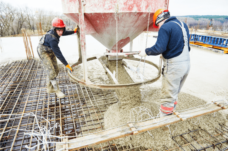 Pouring of ready-mix concrete ordered online using GoBuild360 composable e-commerce solutions for construction cement ordering software ready-mix ordering system